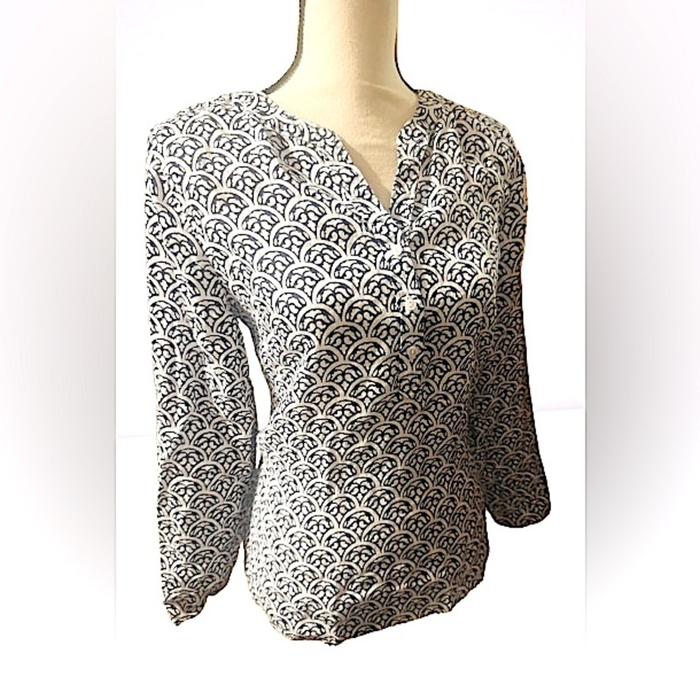 Talbots 100% Linen Tunic with Mandarin Collar